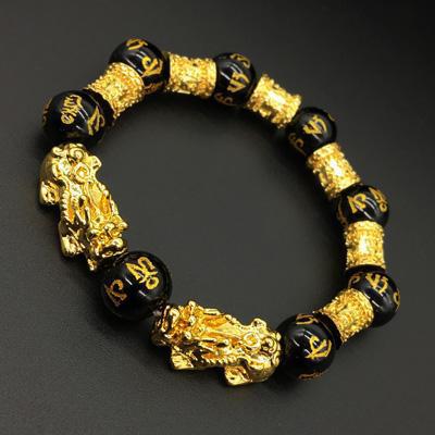 跨境爆款貔貅手链男士高级感仿3D硬金黑曜石招财转运佛珠貔貅手链